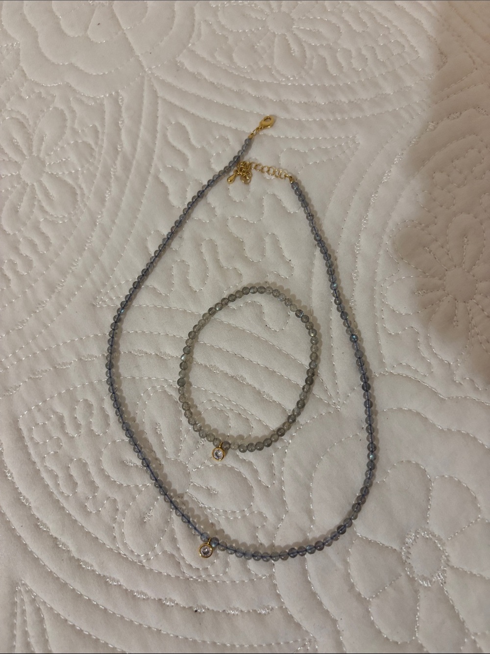Delicate Gray Beaded Necklace and Bracelet Set